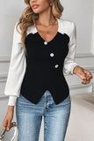 Stylish Contrast Button-Up Blouse