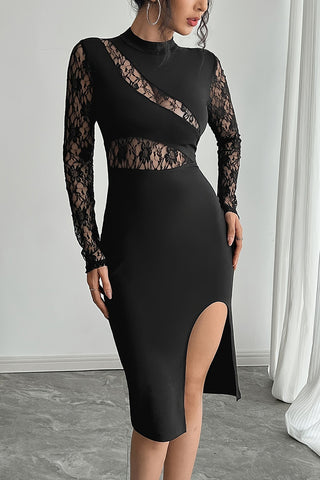 Lace Paneled Long-Sleeve Dress