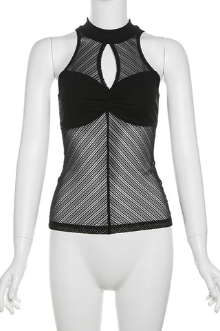 High-Neck Mesh Panel Tank Top