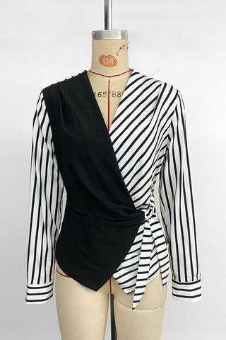 Striped Wrap-Front Blouse