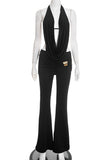 Halter Neck Top and Flared Pants Set