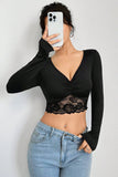 Lace Trim Long-Sleeve Crop Top