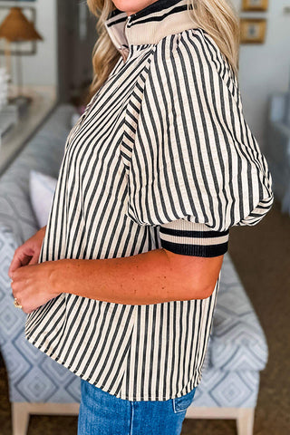 Striped Zip-Up Blouse
