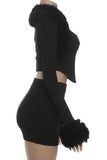 Fuzzy Trim Two-Piece Skirt Set