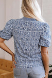 Elegant V-Neck Patterned Blouse