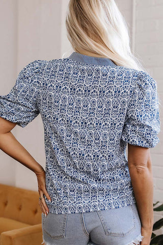 Elegant V-Neck Patterned Blouse