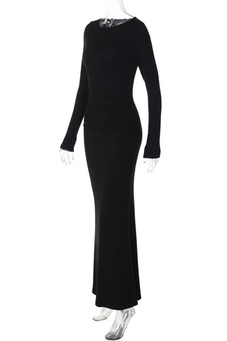 Elegant Long Sleeve Open Back Evening Dress