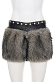 Fur-Accent Mini Skirt with Studded Waistband