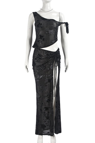 Asymmetric Shoulder Skirt Set