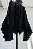 Ruffled Front Blouse with Flowing Sleeves