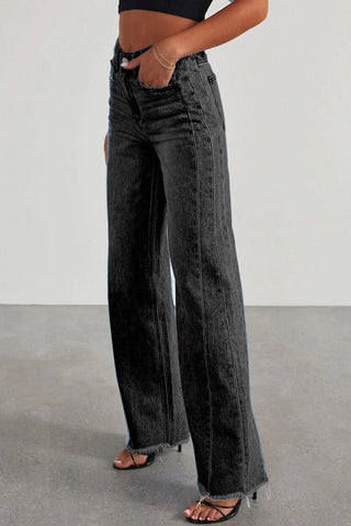 Wide-Leg Raw Hem Denim Jeans