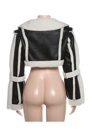 Cropped Shearling Trim Jacket
