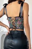 Floral Bustier with Ribbon Straps