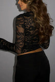Lace-Detail Sheer Blouse with Long Sleeves