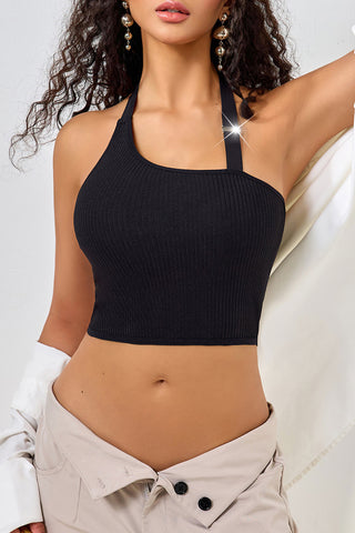 Asymmetric Strap Ribbed Crop Top