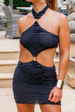 Textured Halter Cut-Out Mini Dress