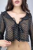 Sheer Tie-Front Polka Dot Blouse