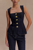 Denim-Inspired Buttoned Set