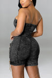 Strapless Romper with Lace-Up Sides