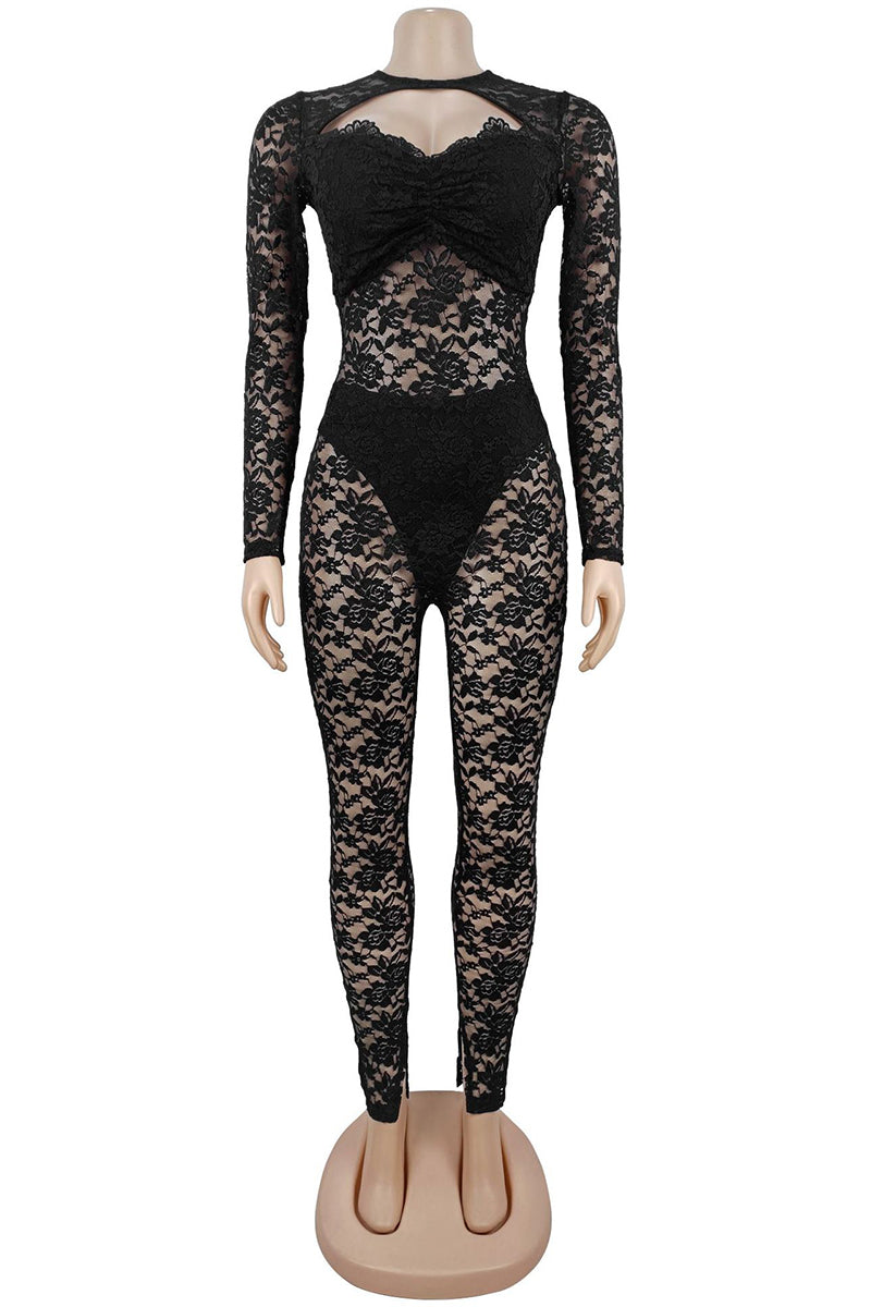 Lace Overlay Jumpsuit with Cutout Detail