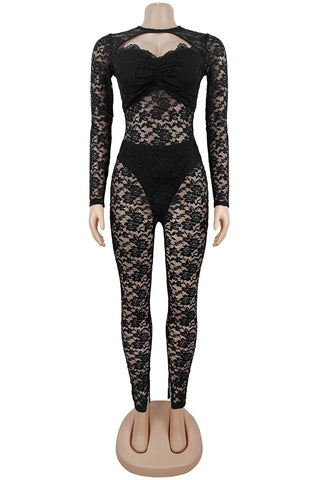Lace Overlay Jumpsuit with Cutout Detail