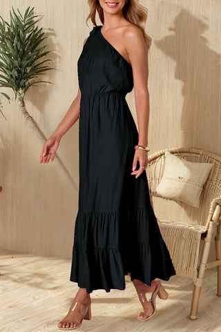 One-Shoulder Ruffled Casual Maxi Dress