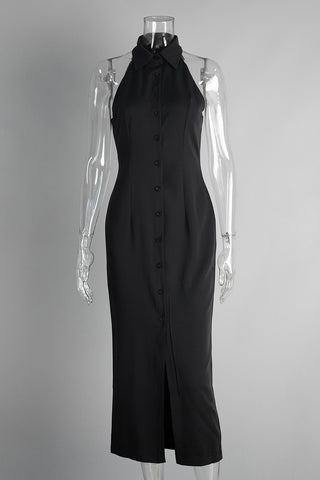 Button-Front Sleeveless Casual Dress