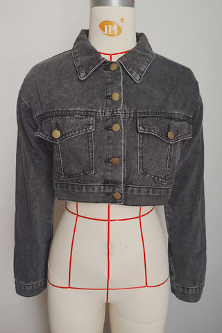 Cropped Denim Jacket with Button Detail