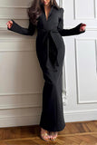 Belted Long Sleeve Midi Dress