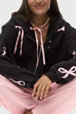 Ribbon-Accent Zip-Up Hoodie