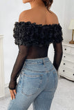 Off-Shoulder Floral Mesh Bodysuit