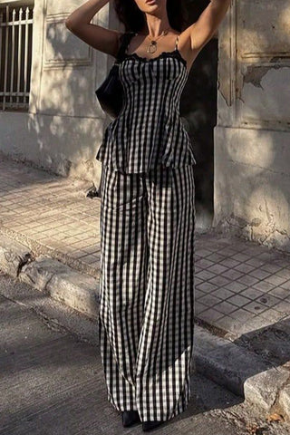 Gingham Lace Trim Pants Set