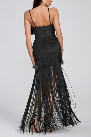 Fringe Layered Evening Dress