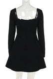 Square Neck Pearl-Accent Dress