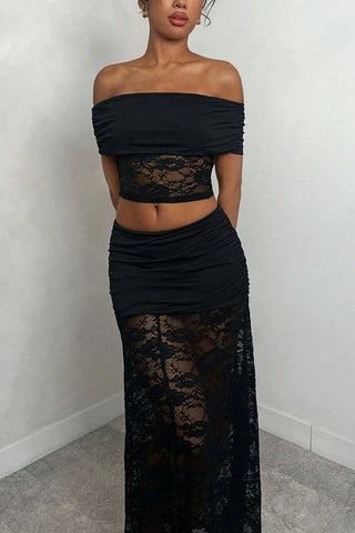 Sheer Lace Ruched Slim Skirt