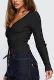 Ribbed Button-Up Top