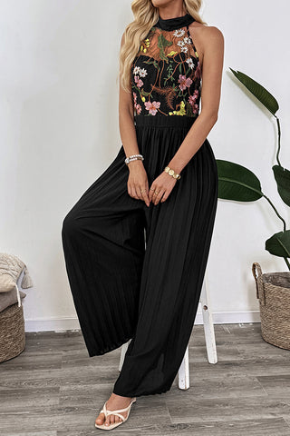 Floral Halter Pleated Jumpsuit