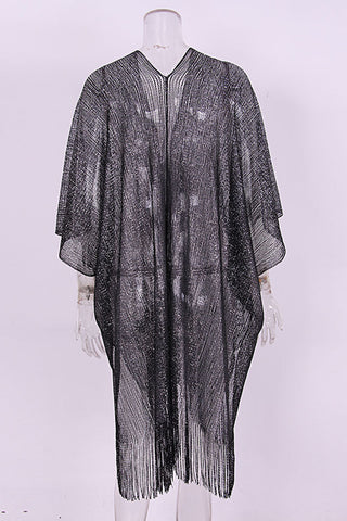 Fringe-Trimmed Sheer Blouse Cover-Up