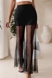 Sheer Overlay Wide-Leg Pants