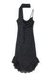 Polka Dot Casual Dress with Scarf