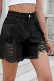 Fringe Detail Denim Shorts