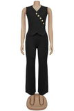 Sleeveless Buttoned Casual Pants Set