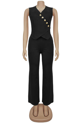 Sleeveless Buttoned Casual Pants Set