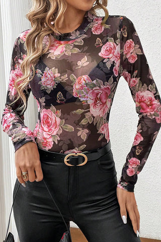 Floral Sheer Long-Sleeve Top