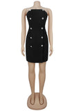 Strapless Double-Breasted Casual Dress