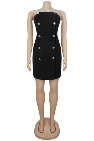 Strapless Double-Breasted Casual Dress