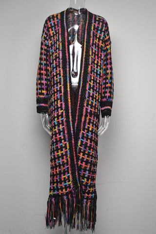 Fringe-Trim Longline Cardigan