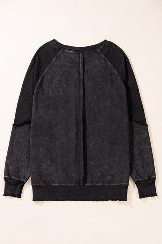 Waffle Knit Patchwork Raglan Sleeve Top