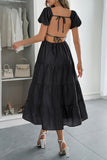 Puff Sleeve Tiered Midi Dress