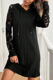 Lace Sleeve Hoodie Casual Dress